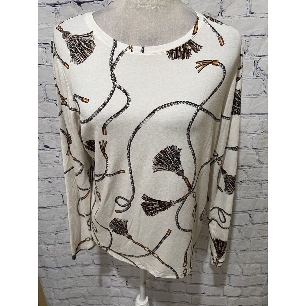 Women’s Chico’s Chicos Top White Chain Tassels Long Sleeve Blouse Large/2/12